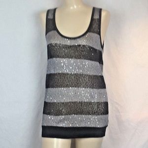 Metallic Silver & Black Loose Knit Tank Tunic